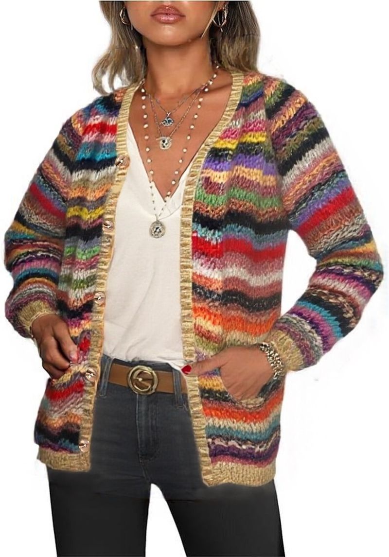 Leichte Strickjacke für Damen – Weicher Pullover aus Kaschmirmischung mit offener Vorderseite – Übergroße bequeme Passform – Lässiger Überwurf mit langen Ärmeln in Farbverlauf_voghion.com