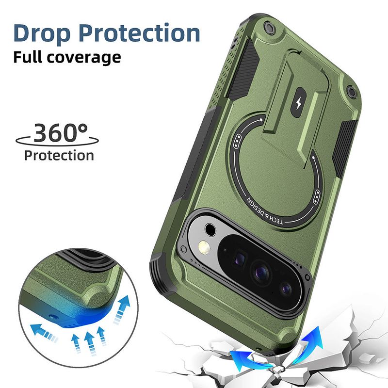 Armor Magnetic Stand Case For Google Pixel 10 9 10Pro 9Pro Wireless Charging Business Retro Hybrid Hard PC Cover_voghion.com