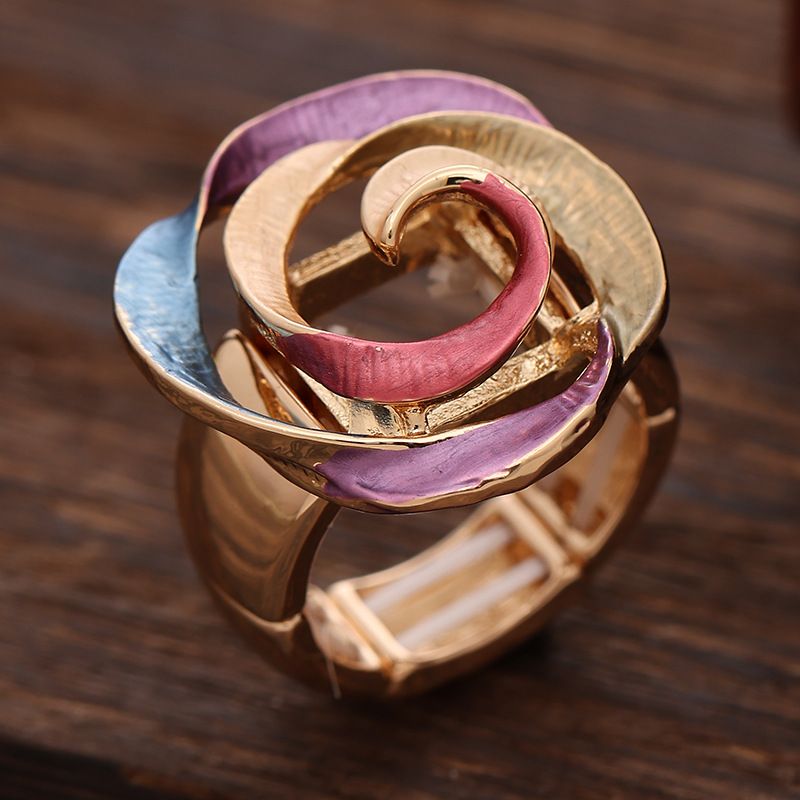 Cross-Border Hot Selling Enamel Color Geometric Elastic Ladies Fashion High Sense Rose Flower Alloy Ring_voghion.com