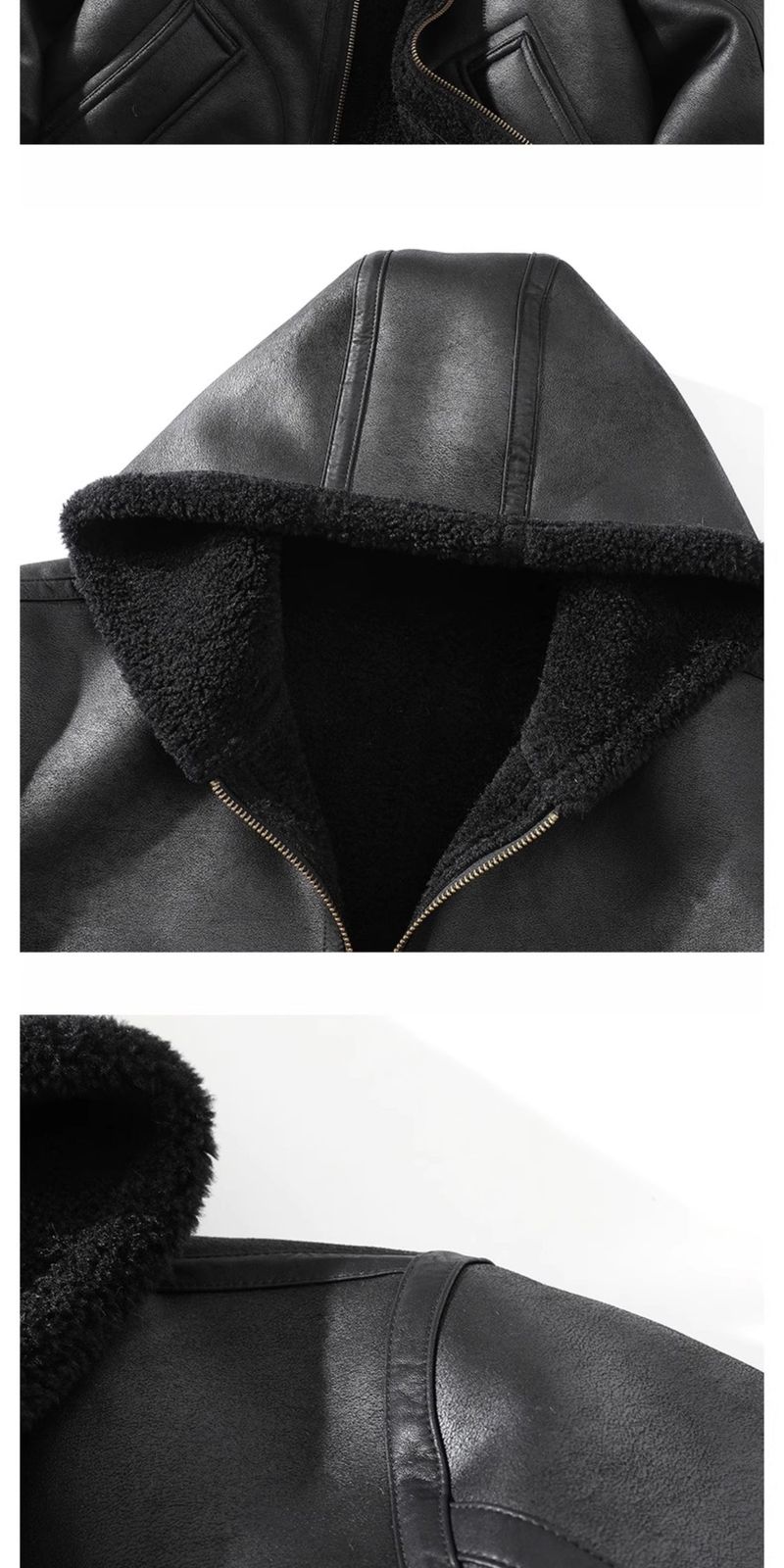 2025 Winter Large Size Hooded Shearling One-Piece Lamb Wool Motorcycle Trendy Brand Melard Leather Jacket Men_voghion.com