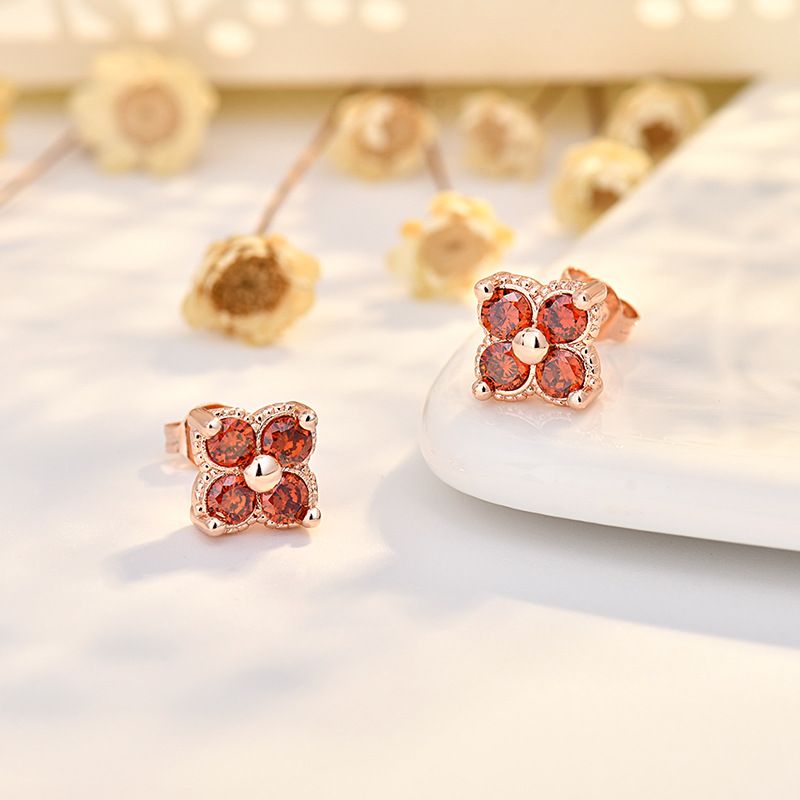S pure silver needle INS four leaf sweet and compact colorful flower earrings for women_voghion.com