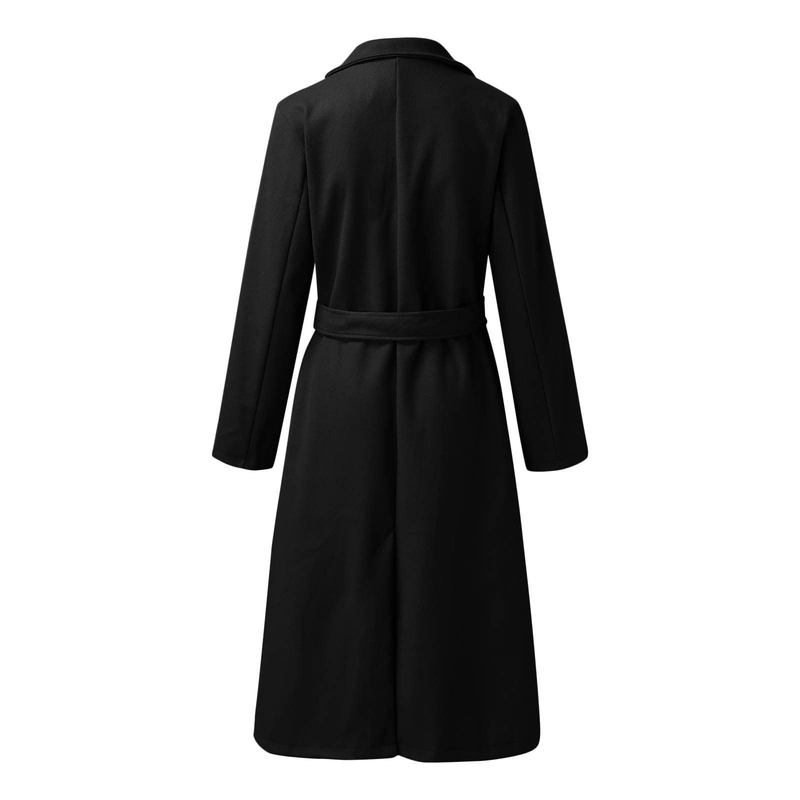 Autumn and winter women's solid color lapel long-sleeved woolen jacket simple strappy windbreaker_voghion.com