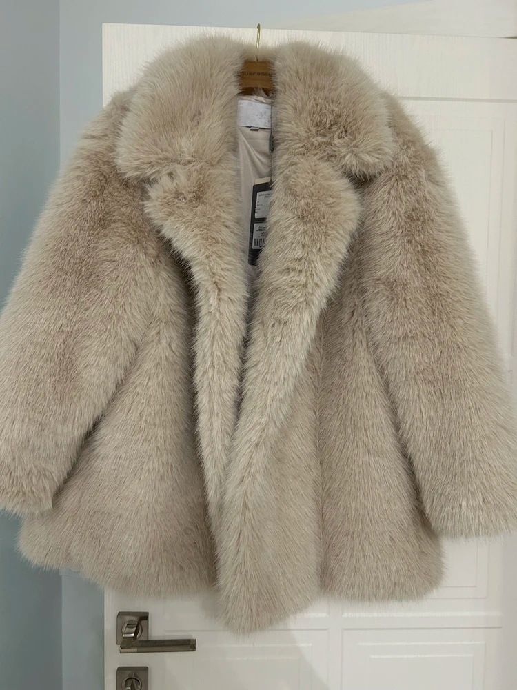 Women's Faux Fur Coat Winter Warm Long Sleeve Jacket With Notched Lapel Mid-Length Fox Fur Style Outerwear For Fall And Winter_voghion.com