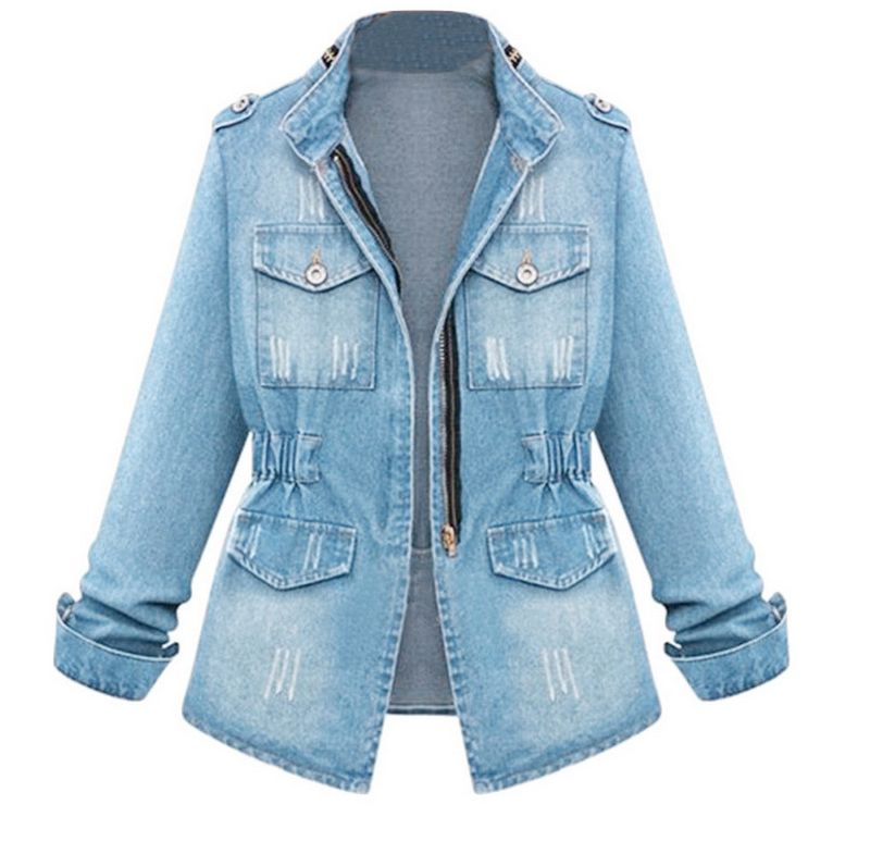 Plus Size Women's Denim Shirt With Zip Detail & Elastic Waist, Casual Oversized Chambray Top For Everyday Comfort_voghion.com