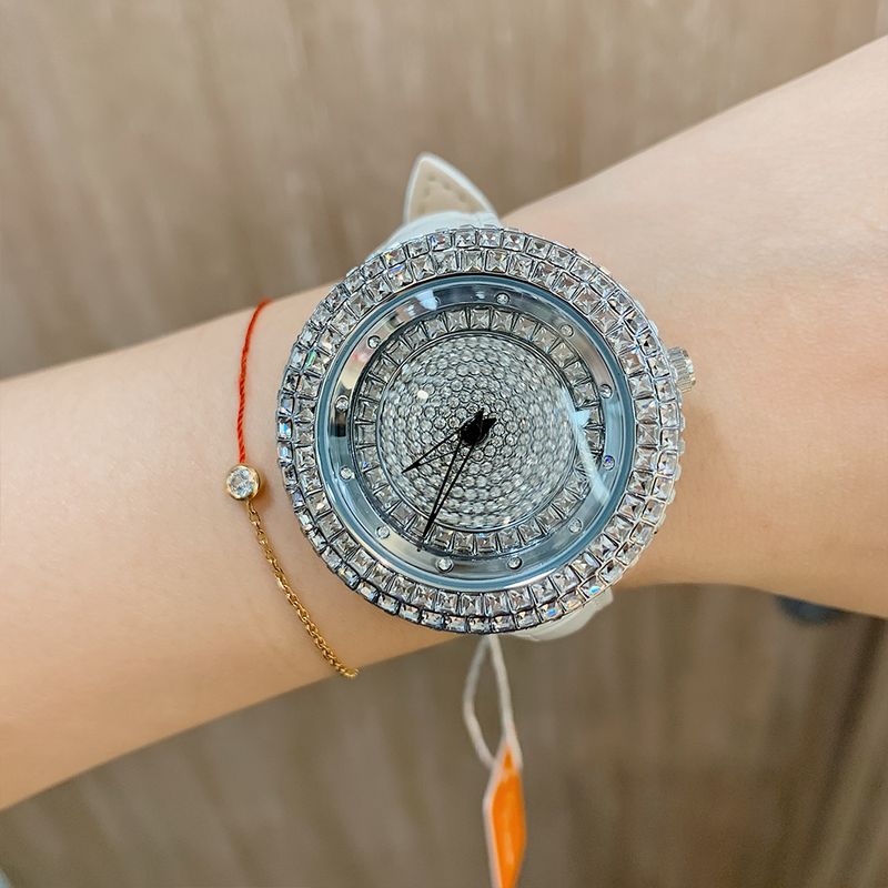 Dinimi Neue rotierende Volldiamant-Armbanduhr mit schlichtem Design, elegant, modisch, lässig, Quarzuhr für Damen_voghion.com