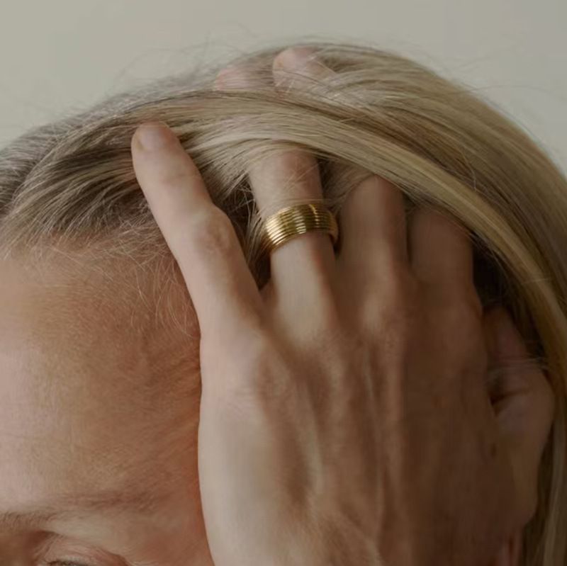 Damen Schmuck Multi Line Simple Ring Titan Stahl Galvanisiert Gold_voghion.com