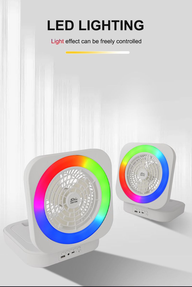 ZQS1456 Bluetooth Speaker Audio Without Desktop Fan RGB Colorful Lights Usb Charging With Radio_voghion.com