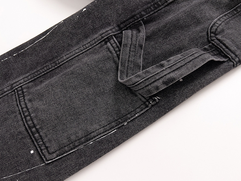 Pantaloni antispruzzo artificiali a gamba dritta in jeans elasticizzati di marca retrò e alla moda per coppie di uomini e donne_voghion.com
