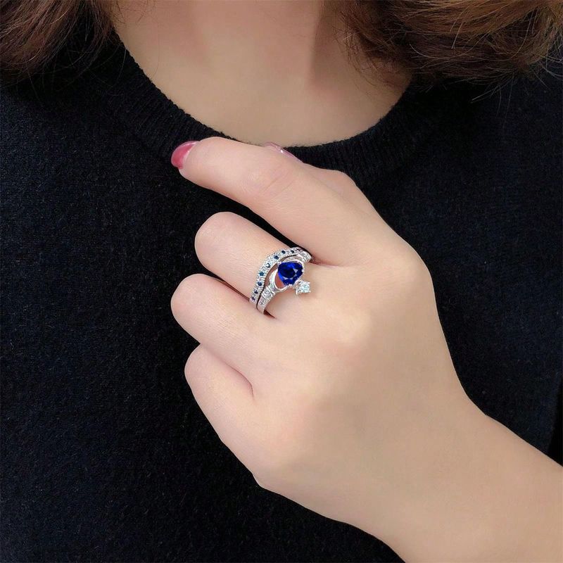 Moda Moda Casal Tendência Homens Aço Inoxidável Anel Dragão Celta Elegante Mulheres Azul Zircão Coroa Anéis Conjunto Jóias de Casamento_voghion.com