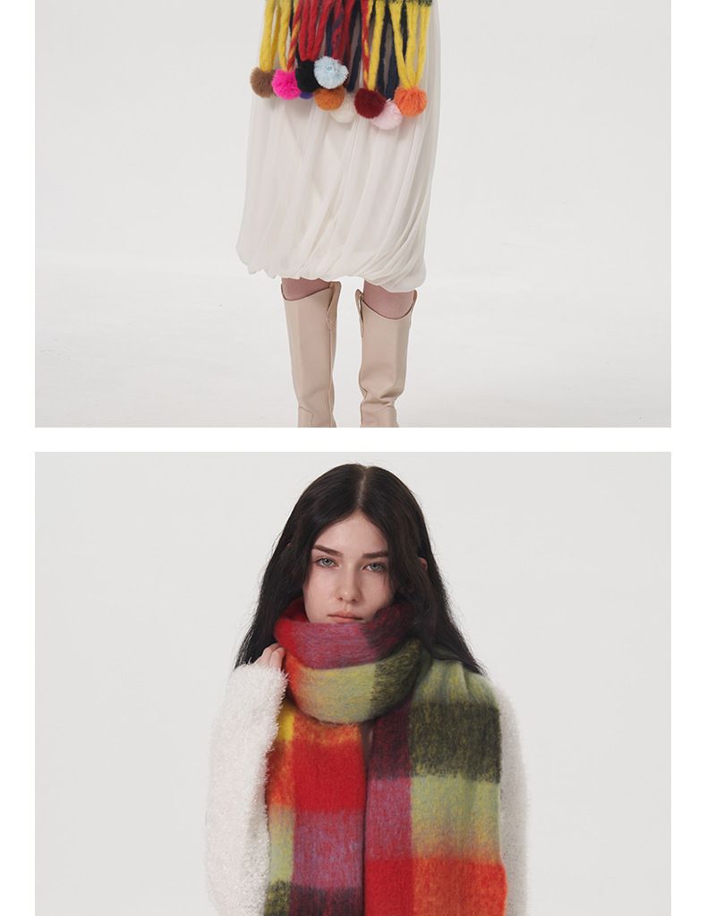 Sciarpa a pallina con nappe versatile, calda e colorata, a quadri, a righe, autunno inverno, nuova AC_voghion.com