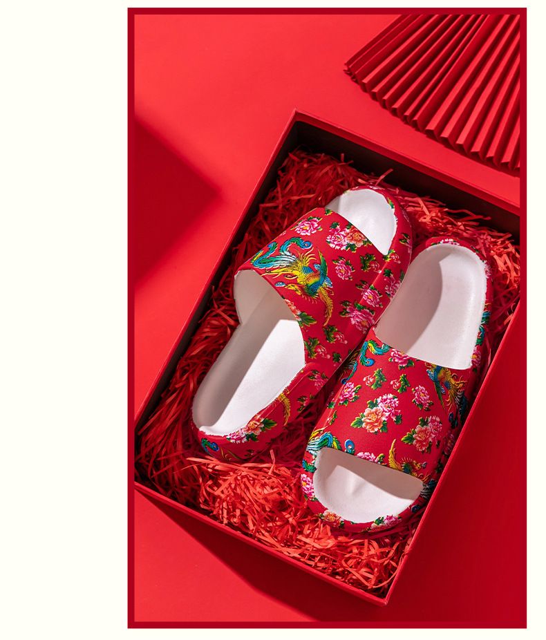Hausschuhe mit großen Blumen im Nordosten des chinesischen Stils, Inneneinrichtung, neue Internet-Prominente mit dicken Sohlen, tragen Sandalen_voghion.com