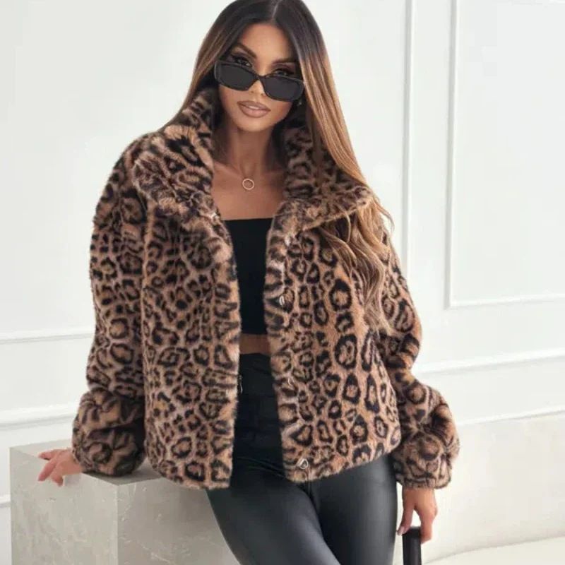 Cappotto corto effetto pelliccia con stampa leopardata da donna ZA Style_voghion.com