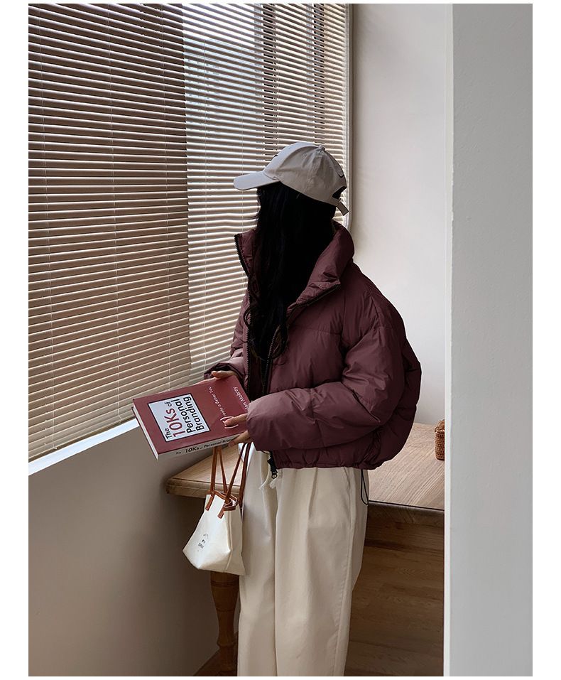 Women's Short Puffer Jacket With Stand Collar, Thickened Winter Coat, Fashionable Quilted Outerwear For Petite, Urban Commuter Style_voghion.com