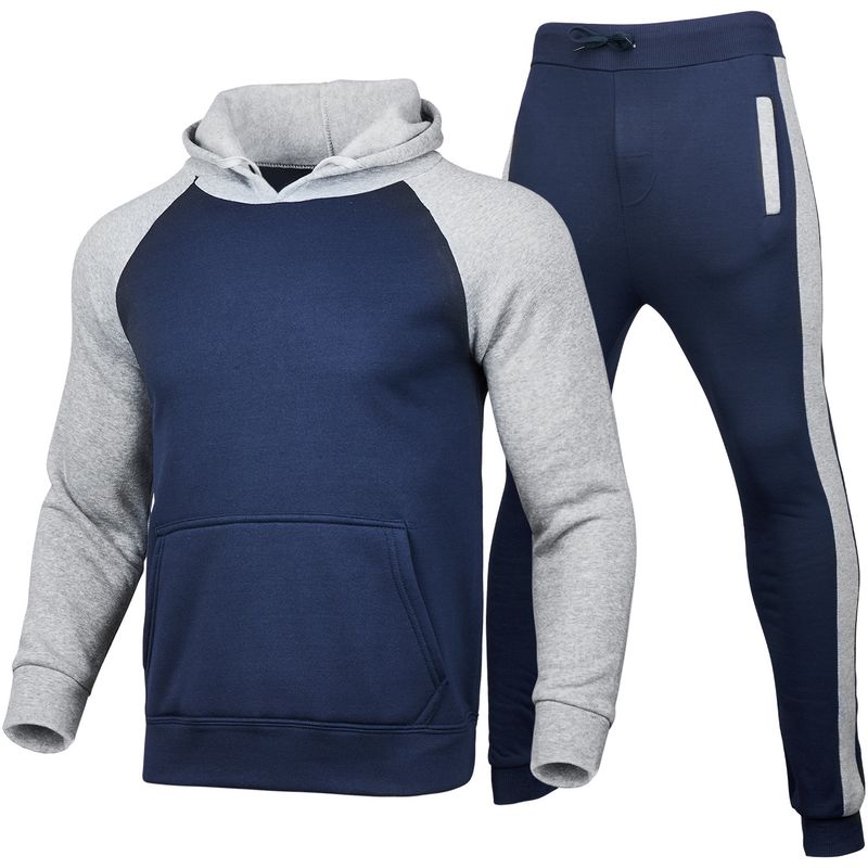 Nuovo set di maglioni sportivi da uomo con maniche a spalla e in pile con cappuccio, coordinato con i colori, alla moda e larghi_voghion.com