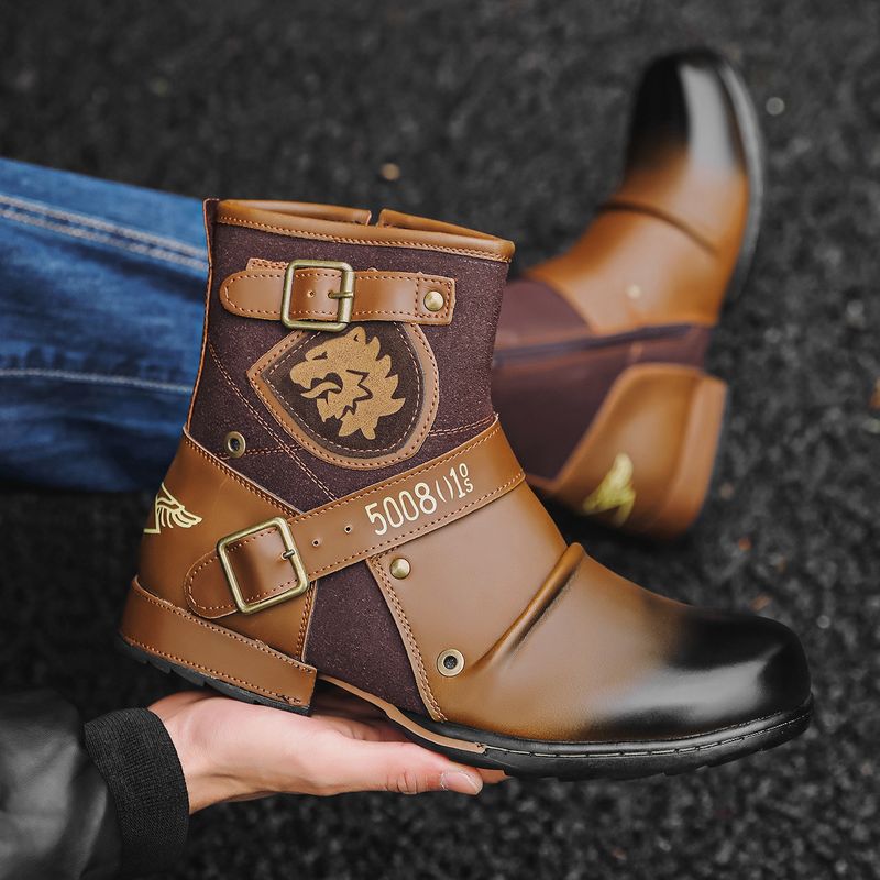 Western Cowboy Boots for Men Boot Embroidery Shoes Square Toe Mid Calf_voghion.com