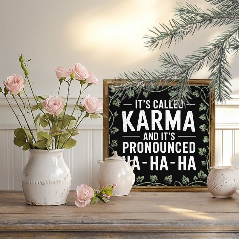 Rustikales Holzschild mit Karma-Zitat, 20,3 x 20,3 cm, sarkastische Wandkunst für Zuhause und Männerhöhle | Keine Macht nötig | Einzigartiges Geburtstagsgeschenk für Freunde_voghion.com