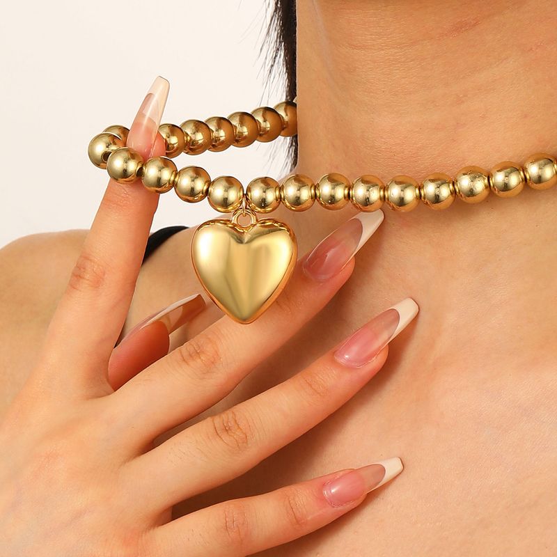 Collana con perline rotonde esagerate in stile punk europeo e americano, collana personalizzata a forma di amore rimovibile con nicchia temperamento_voghion.com