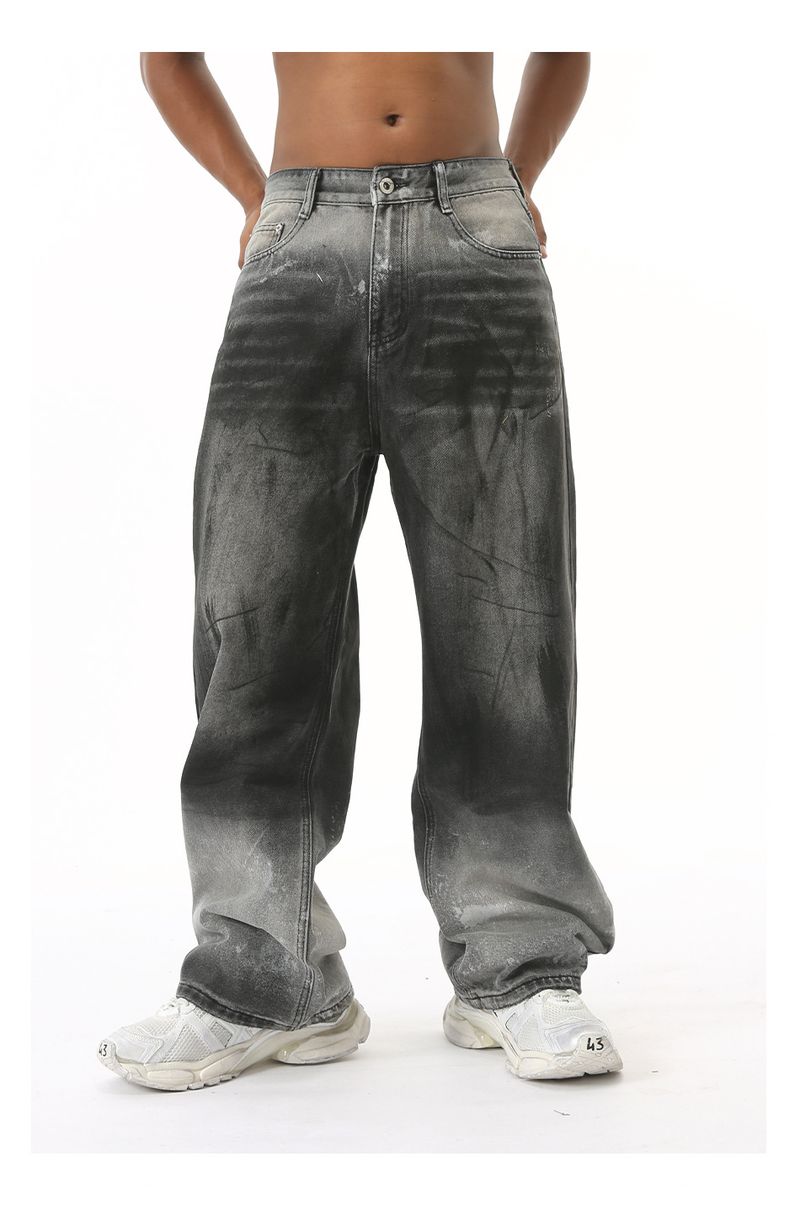 EF JEANS | 2024 New Product, High Street Tide Black And Gray Gradual Change Personality Micro-straightforward Washed Jeans Trousers_voghion.com