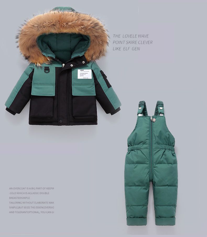 Completo piumino invernale per bambini: piumino con cappuccio + tuta (1-6 anni, 80-110 cm, 50% piumino d'anatra, classe C)_voghion.com