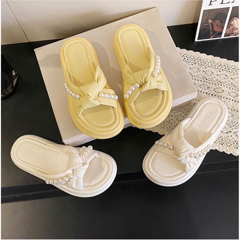 French Style Nicole Outdoor Non-slip Thick Bottom Women's Slippers 2025 Summer New Fashion Pearls Casual Sandals_voghion.com