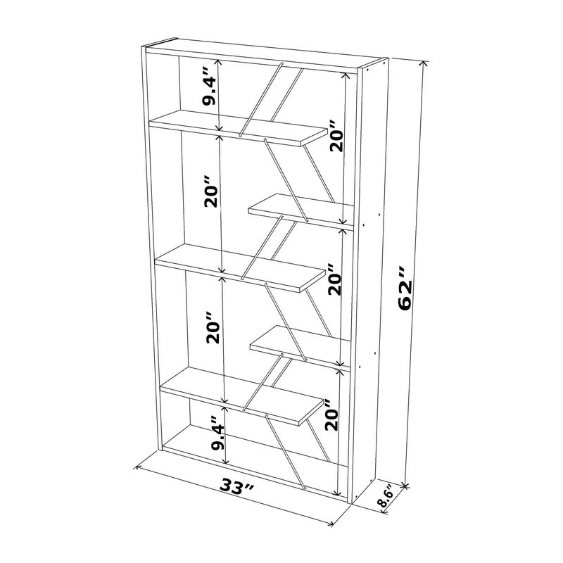 Furnish Home Store Wood Frame Etagere Open Back 6 Shelves Bookcase Industrial Bookshelf for Office and Living Rooms Modern Bookcases Large Bookshelf O_voghion.com