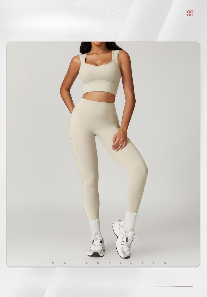 Set di due pezzi per allenamento e corsa in palestra e yoga da donna, con elastico e sollevamento fianchi spazzolato_voghion.com