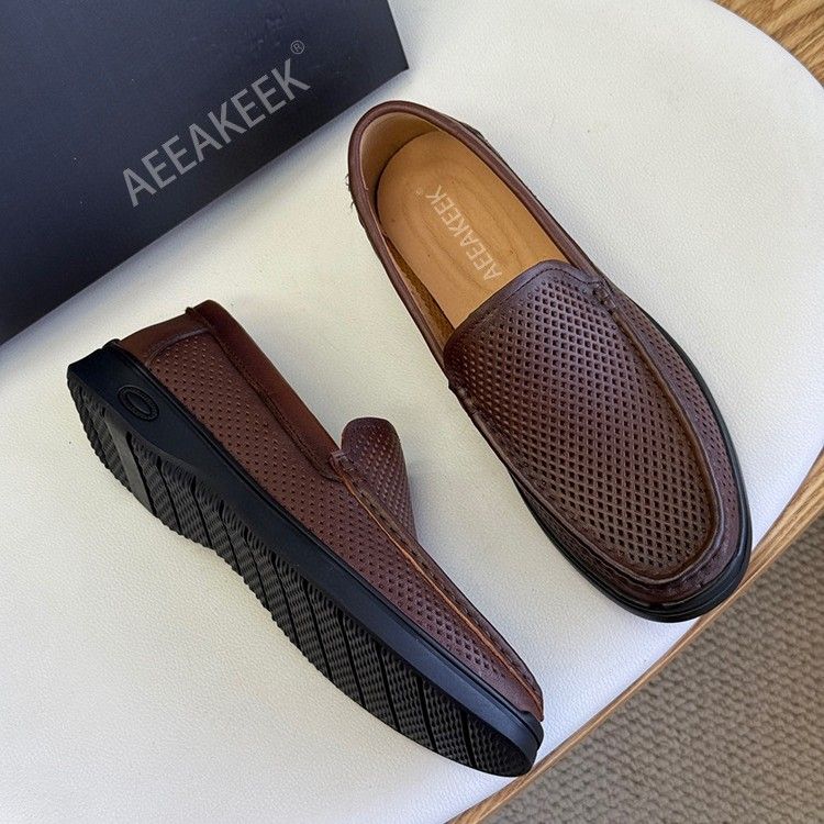 Herren Sommer Echte Hohl Atmungsaktive Perforierte Schuhe Oberschicht Rindsleder Weiche Lässige Formelle Ledersandalen Für Männer_voghion.com