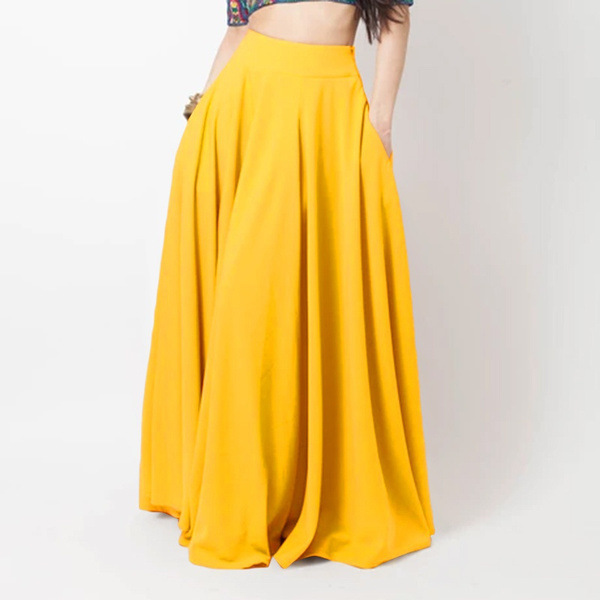 Women's Solid Color Half length Dress with pleats Elastic Waist Skirts_voghion.com
