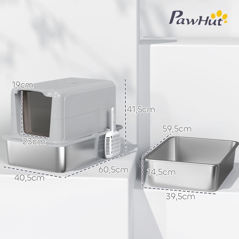 Katzentoilette Edelstahlwanne Mit Filter, pour Katzen Bis 6kg, Gris/Argent_voghion.com