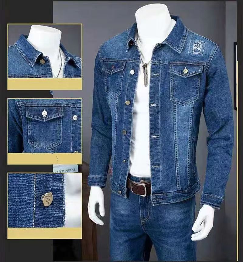 Ensemble deux pièces tendance pour homme, veste en jean et jean, tissu tricoté décontracté_voghion.com