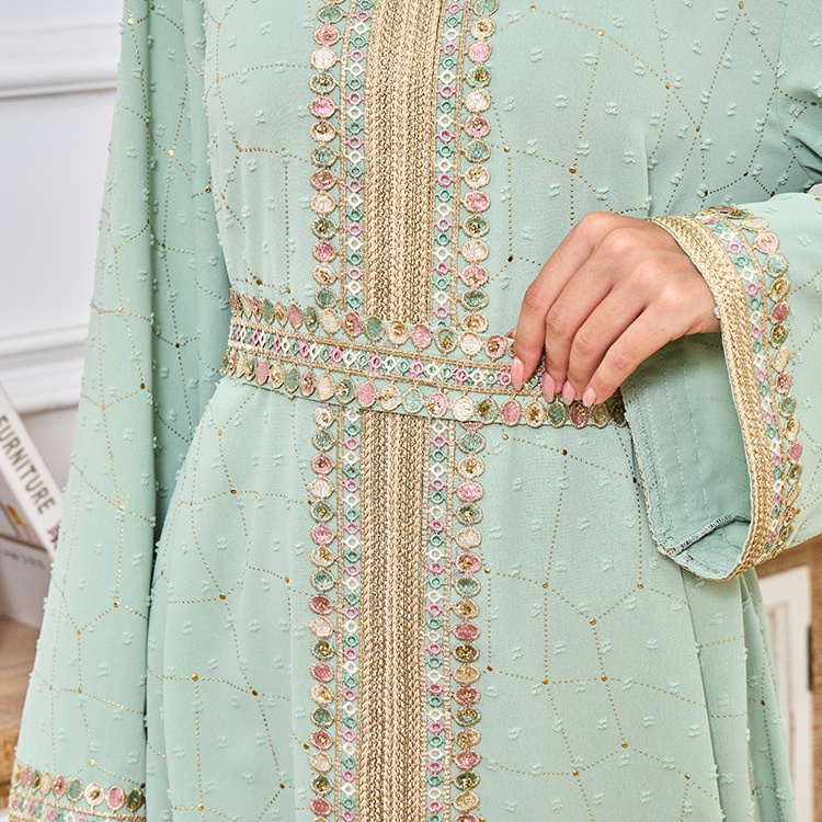 Vrouwen Midden-Oosterse Marokkaanse nieuwe moslim abaya geborduurde stijlvolle comfortabele jurk abaya_voghion.com