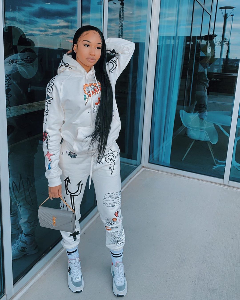 Women's letter printing casual two-piece sweatshirt suit_voghion.com