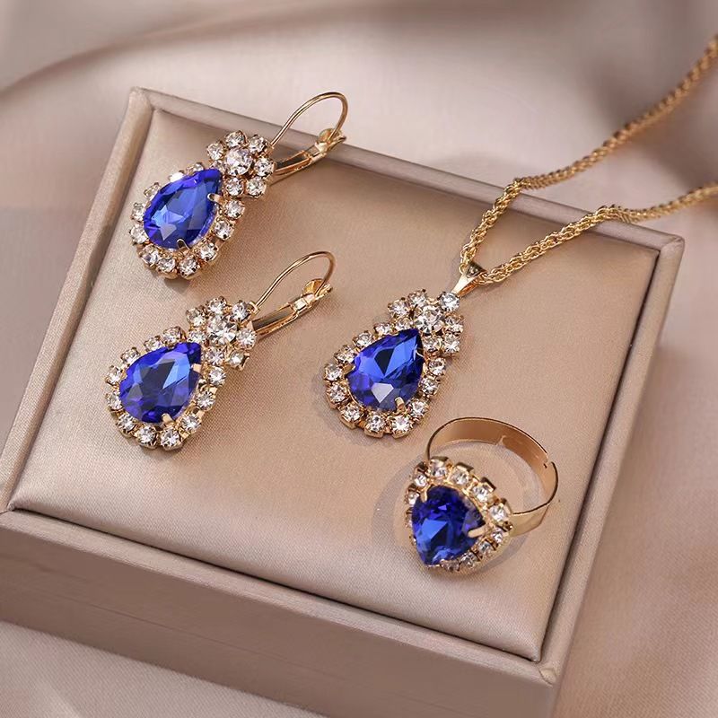 Women's Water Drop Jewelry Set - Elegant 3-Piece Necklace, Bracelet & Earrings, Trendy Casual & Versatile Style_voghion.com