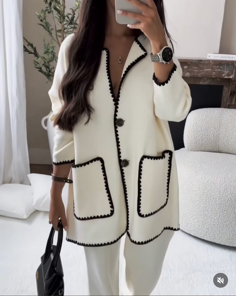 Ensemble deux pièces décontracté et ample de couleur unie pour femme_voghion.com