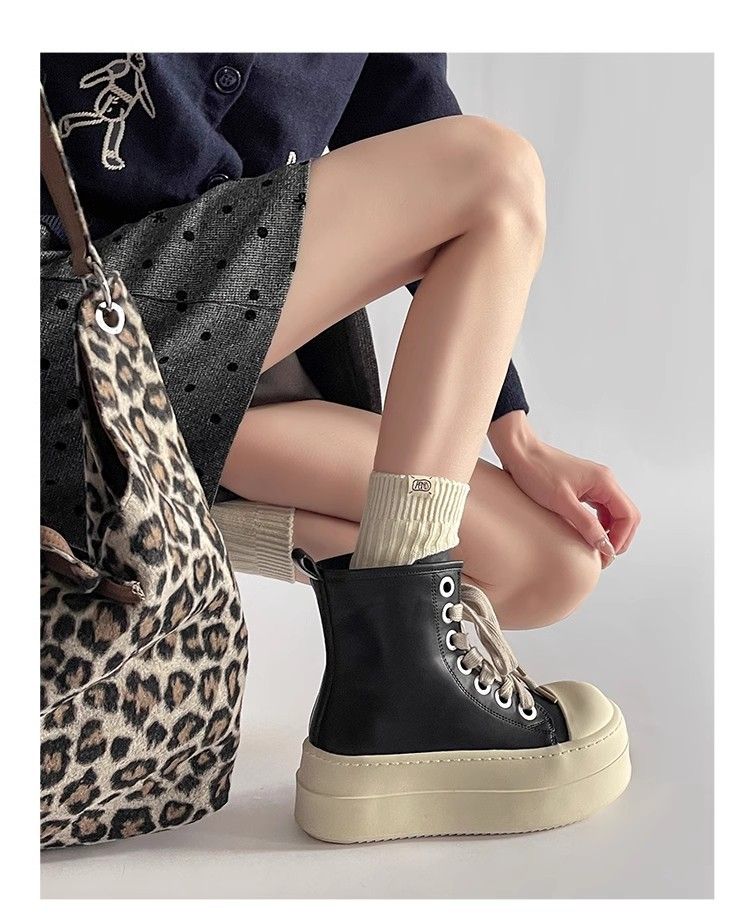 Scarpe da donna con plateau, casual, con fondo spesso, autunno 2025, nuove, con allacciatura a testa tonda antiscivolo e calde_voghion.com