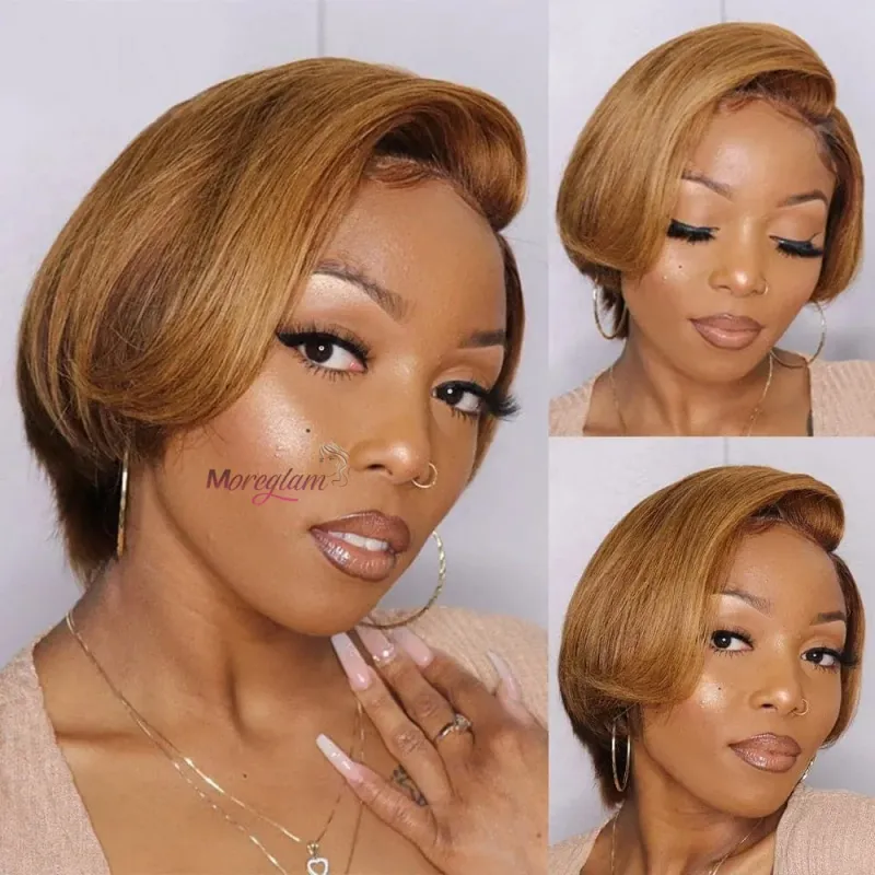 Ombre Farbige Bob Perücke Pixie Kurze Bob Echthaar Perücken 13x4 Spitze Vorne T1B/27 Pixie Cut Für Frau_voghion.com