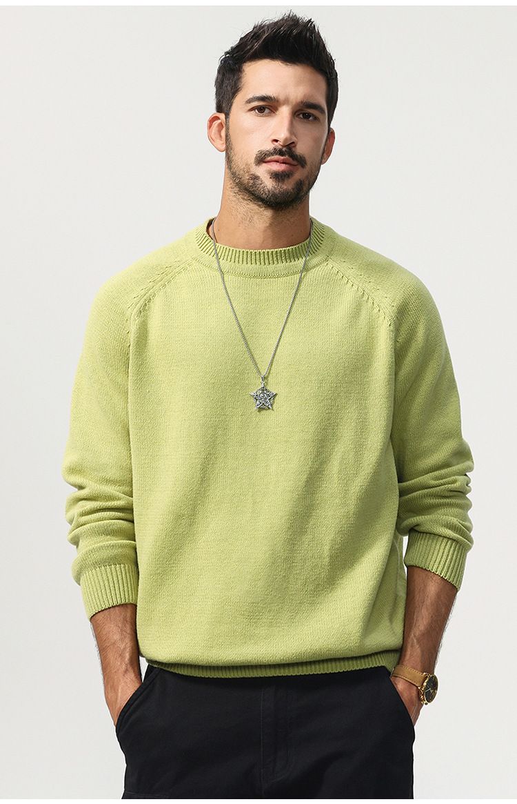 Pull col rond urbain en maille – Pull oversize en mélange de coton de qualité supérieure pour streetwear (S-4XL, épaules tombantes, design color-block)_voghion.com