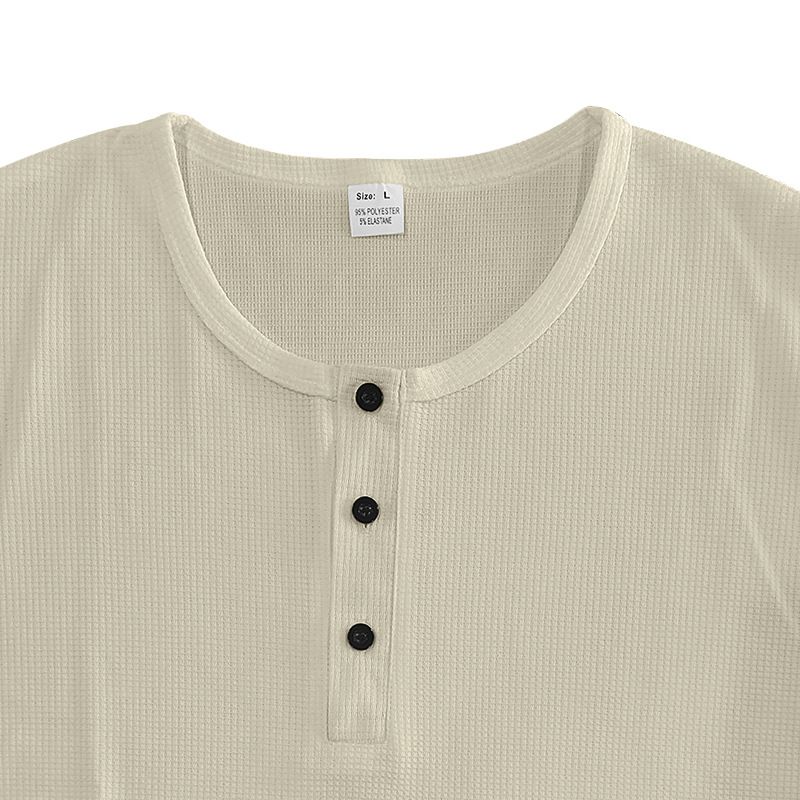 Maglietta casual a nido d'ape a maniche lunghe con colletto e bottoni da uomo in stile americano, primavera e autunno_voghion.com