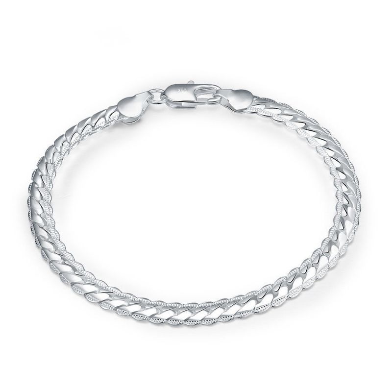 Bracciale laterale semplice alla moda da 5 mm, placcato in argento, per uomo e donna_voghion.com