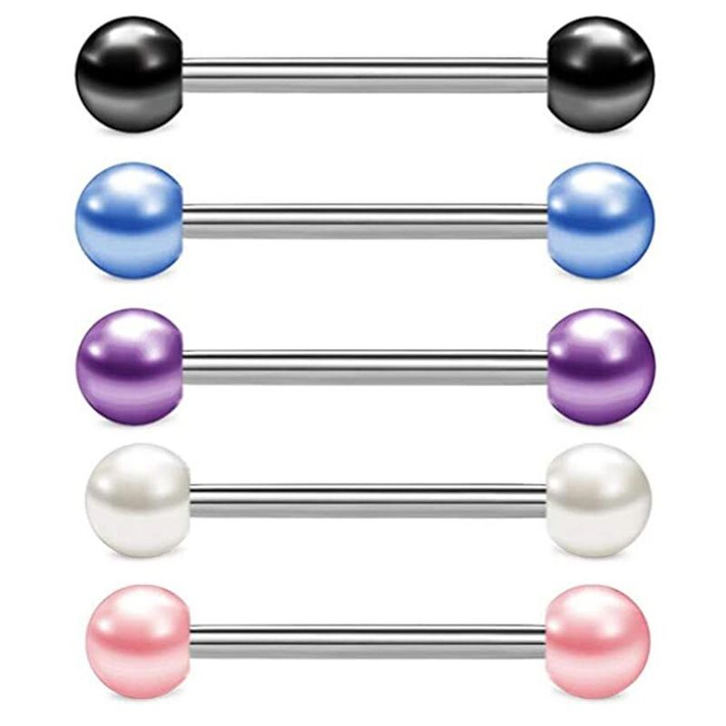 Piercing alla lingua con anello al seno in perla acrilica_voghion.com