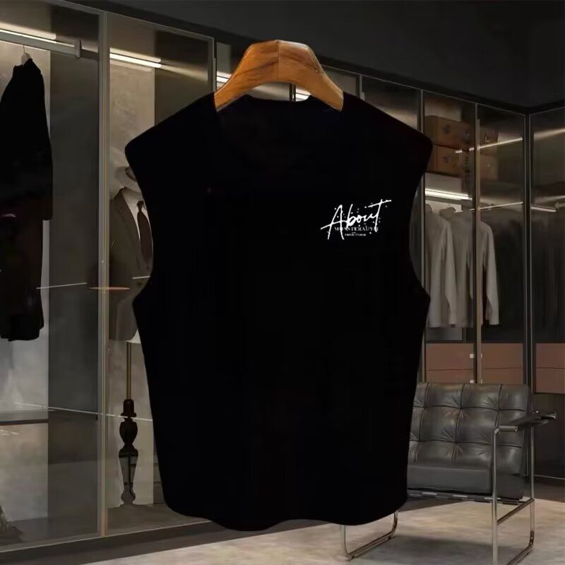 Erkek Giyim Spor Yelek Erkek Yaz Bol Dış Giyim Kolsuz Tişört Trend Erkek Rahat Geniş Omuz Yelek Üst_voghion.com