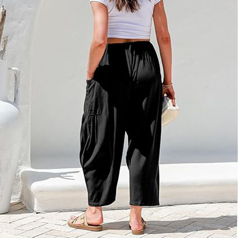 Pantaloni sportivi da spiaggia a gamba larga con coulisse, a vita media, casual e larghi, da donna, modello 2025, con tasche_voghion.com