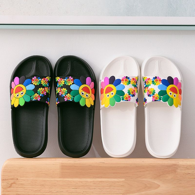Sonnenblumen-Hausschuhe für Damen, Duschpaare, rutschfeste Eltern-Kind-Sandalen für den Innenbereich für Kinder, weiche EVA-Sommersohle_voghion.com
