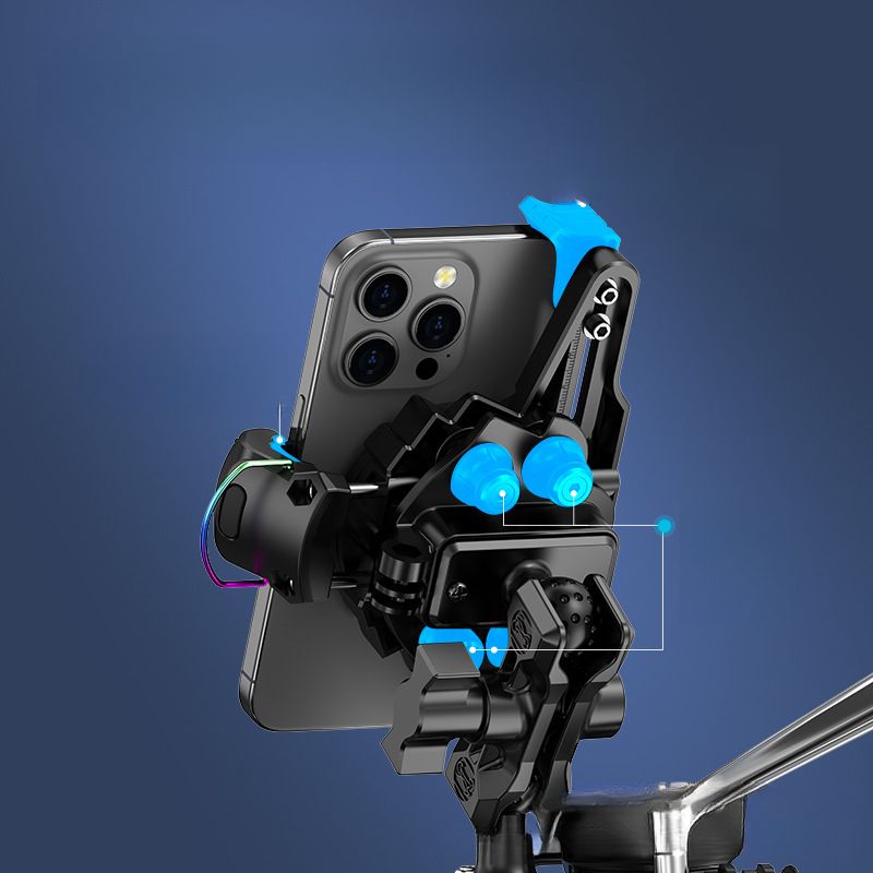 Motorcycle Three-Claw Fixed Electric Bike Clip Wired Charging Riding Phone Holder Rotatable_voghion.com