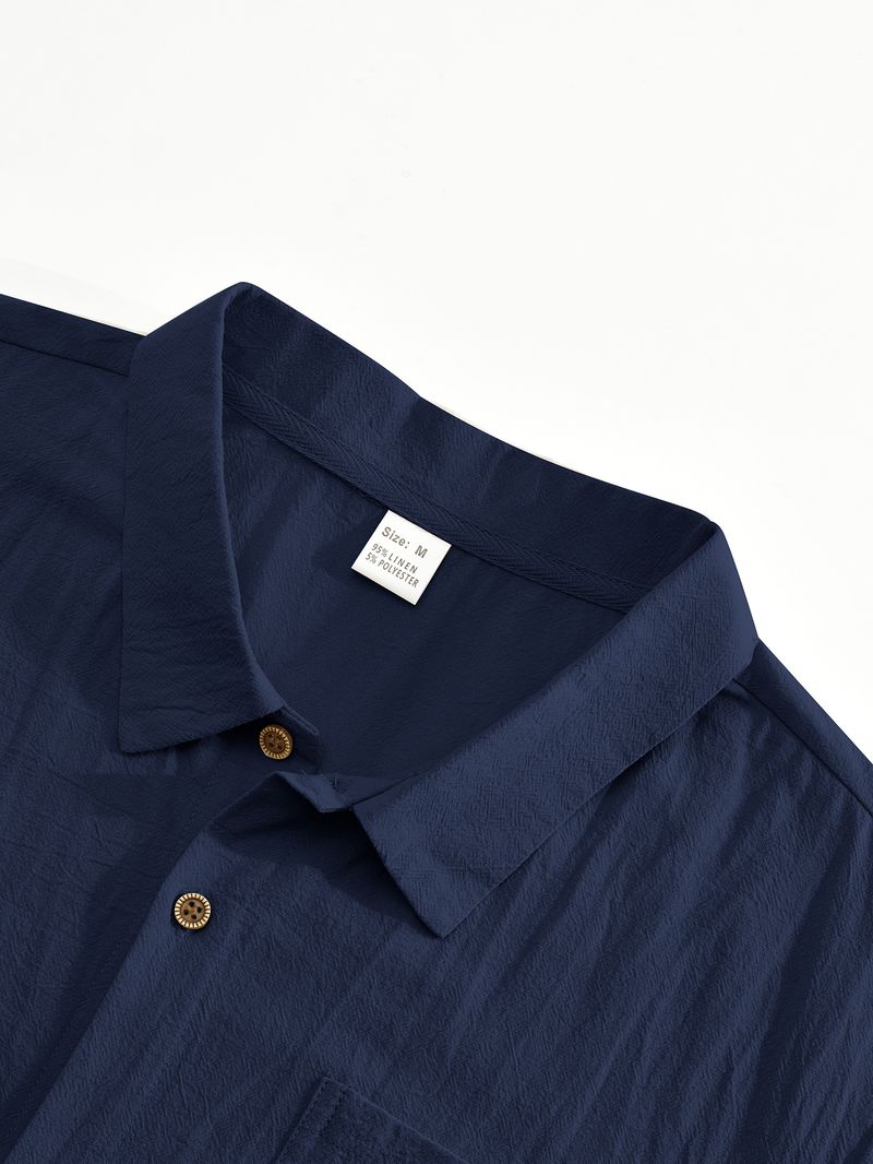 Leinenhemd im Hawaii-Stil für Herren – Atmungsaktives Freizeithemd mit Henley-Kragen und langen Ärmeln für den Sommer, leicht und knitterfrei, schmale Passform_voghion.com