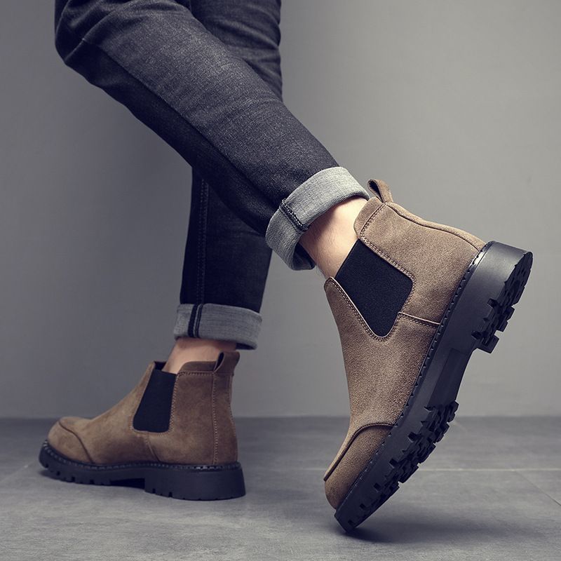Fur Martin Boots Men's Round Head Platform Short Boots Medium Help Desert Boots Matte Leather Men_voghion.com