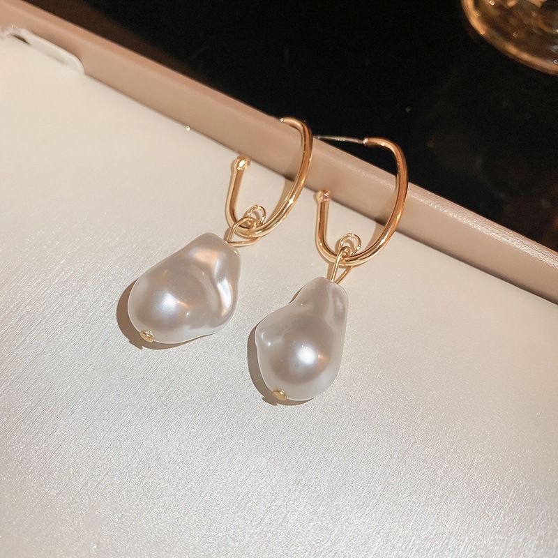 Orecchini a bottone in metallo argentato con perle geometriche, stile francese, personalità, moda, temperamento, nuovi gioielli_voghion.com