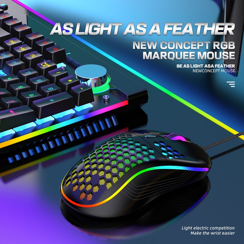 Verdrahtetes Loch ausgehöhlt, leuchtende, leichte Gaming-E-Sport-Maus_voghion.com