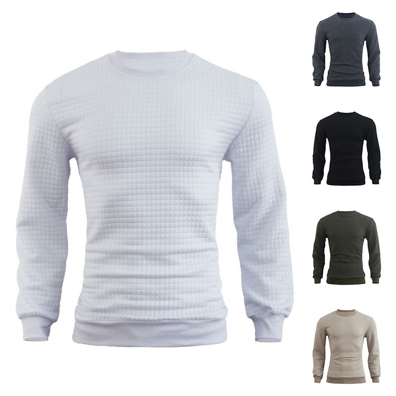Herbst und Winter Basis Waffel Strick Baumwolle Rundhals Slim Fit Herren Multicolor Top_voghion.com