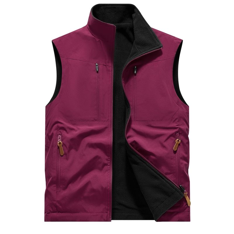 Gilet in pile double face per uomo, per attività all'aperto, caldo, multitasche, con spalle, per primavera e autunno_voghion.com